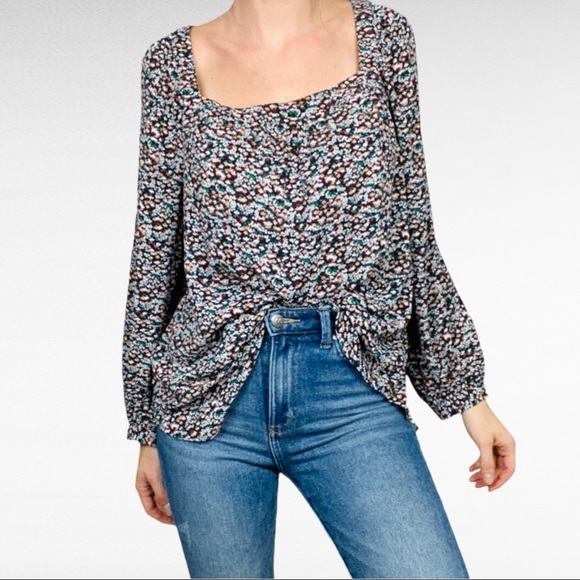 Ann Taylor | Floral Square Neck Long Sleeve Boho Chic Peasant Prairie Blouse - Picture 10 of 10
